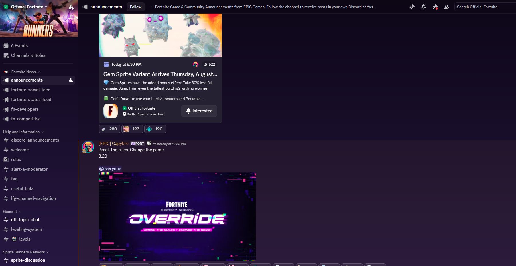 Fortnite Discord server channels and community — inside the official Fortnite server after joining