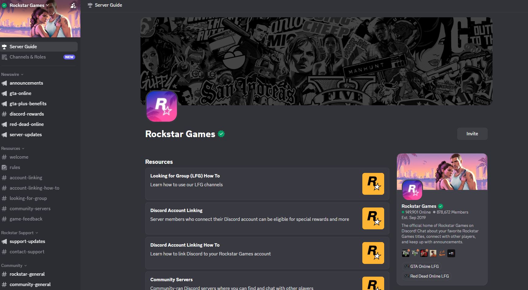 GTA Discord server channels and Rockstar Games community — inside the official server after joining