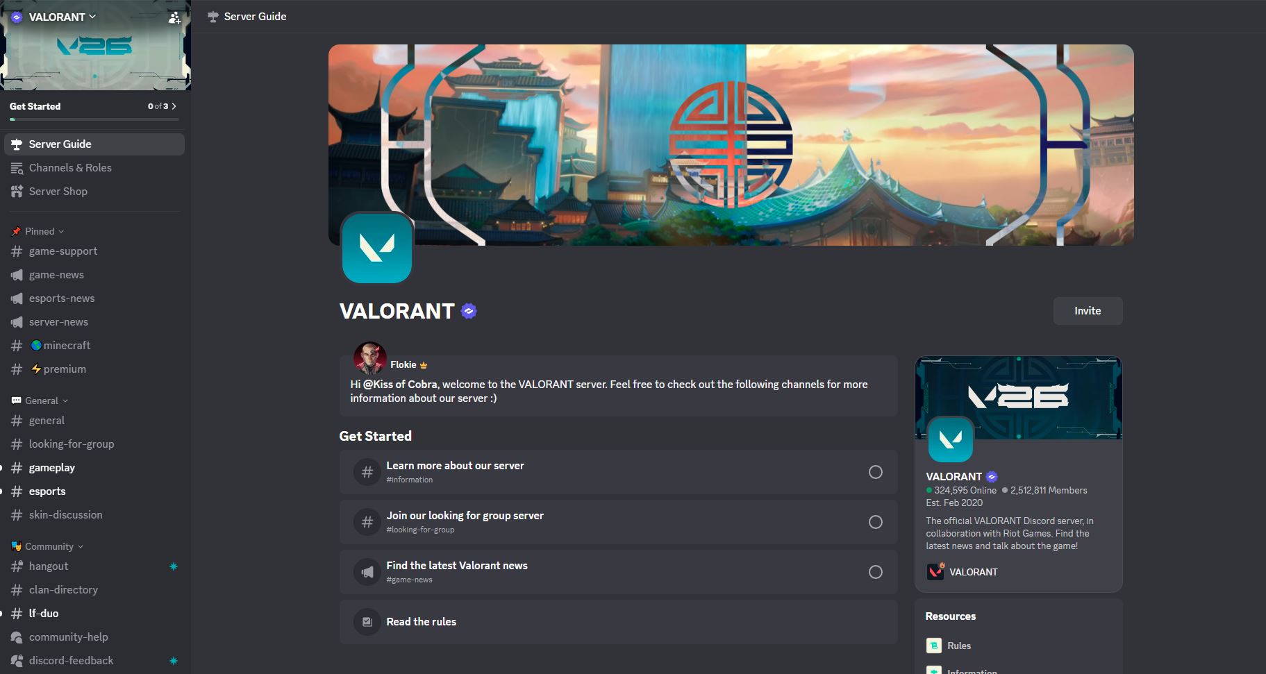 Valorant Discord server channels and community — inside the official Valorant server after joining